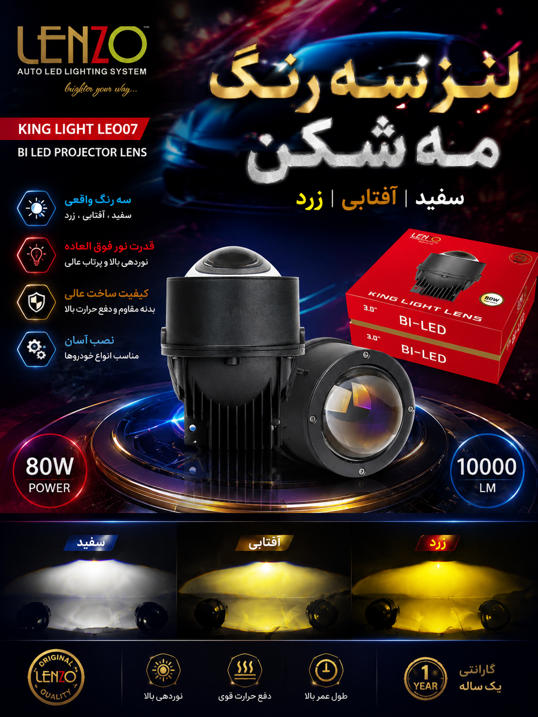 لنز ۳ رنگ مه شکن لنزو 006