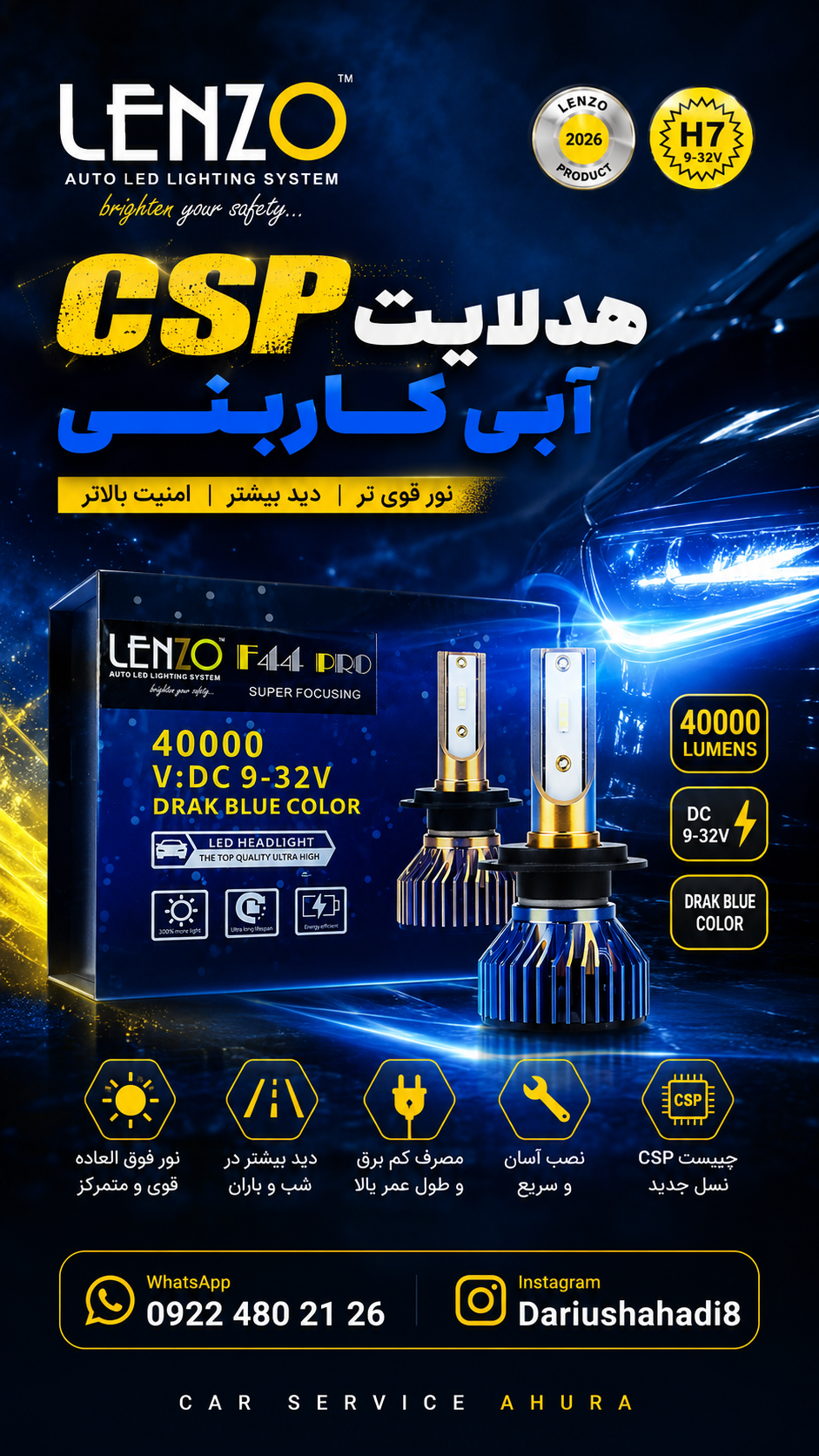 هدلایت آبی csp لنزو