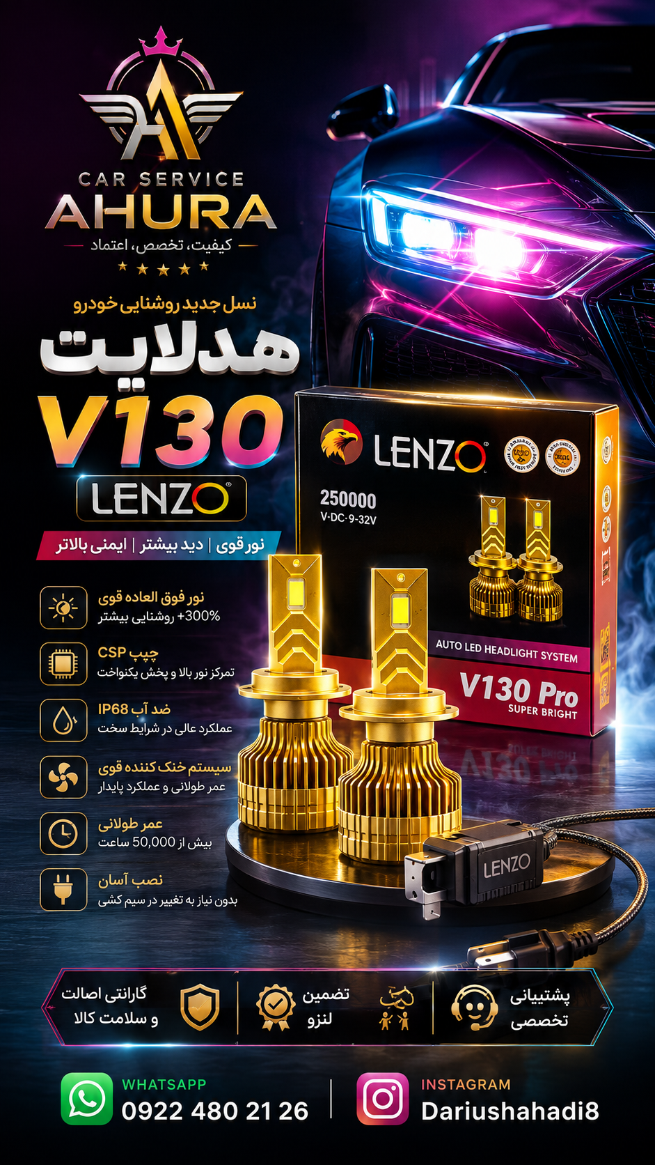 هدلایت V130 pro لنزو